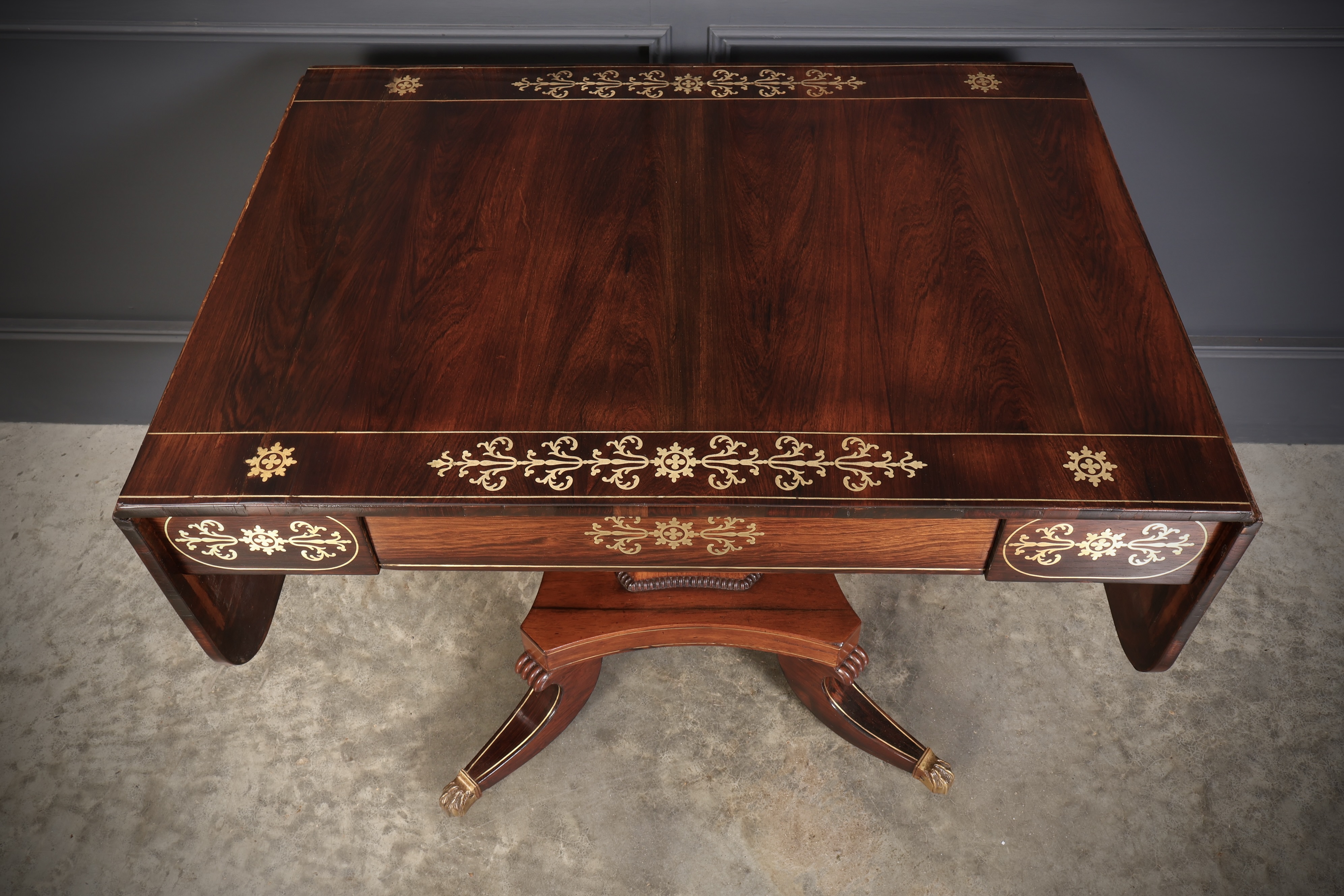 Regency Rosewood Brass Inlaid Sofa Table - Image 14